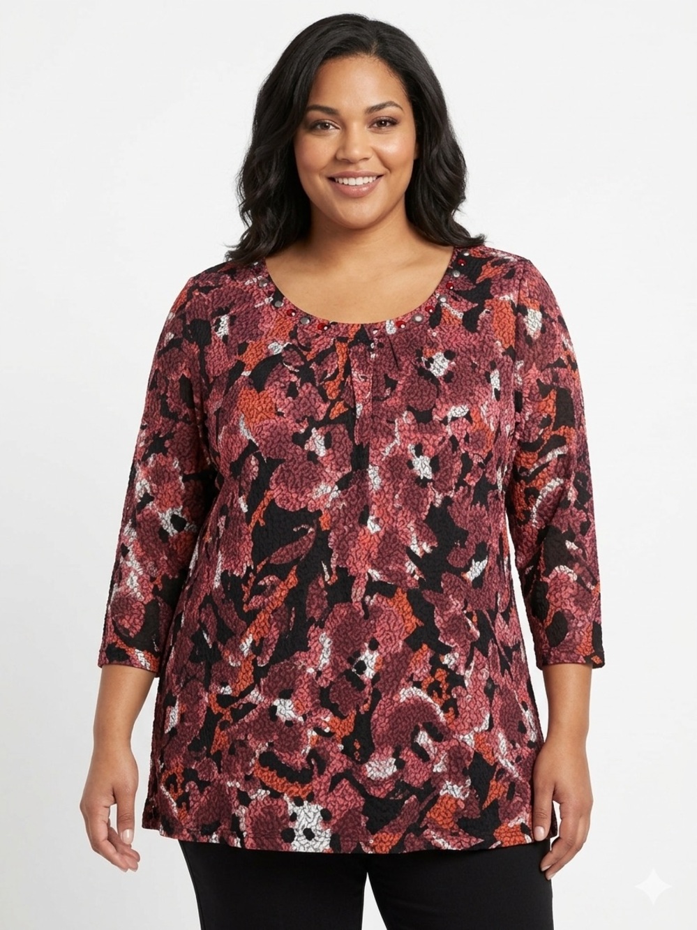 Sag Harbor NWOT Scoop Neck Tunic Embellished Neckline Stretchy Comfy